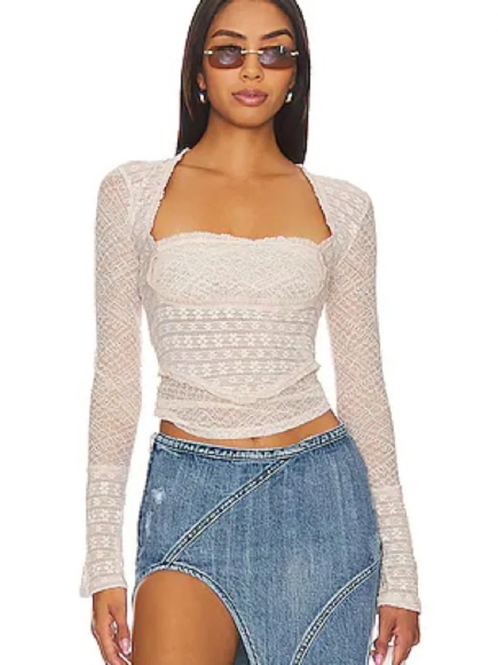 Free people Sheer Knit Wrap Top in Blush - Women's Long Sleeve